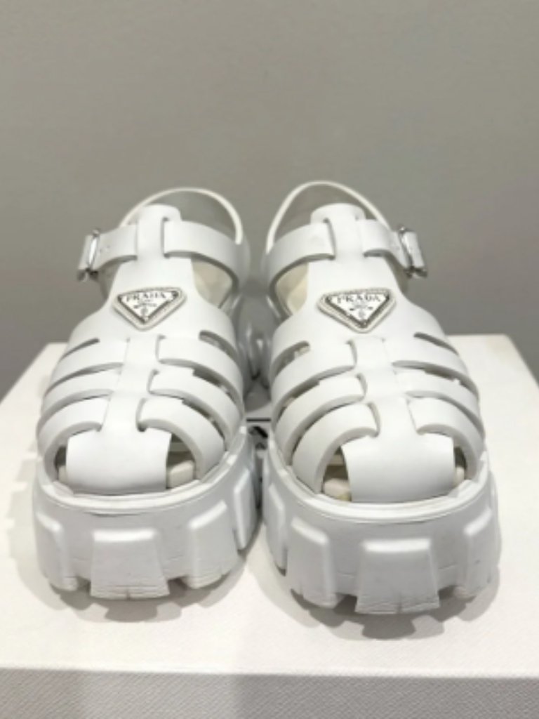 Prada White Rubber Lug Sole Fisherman Platform Sandals